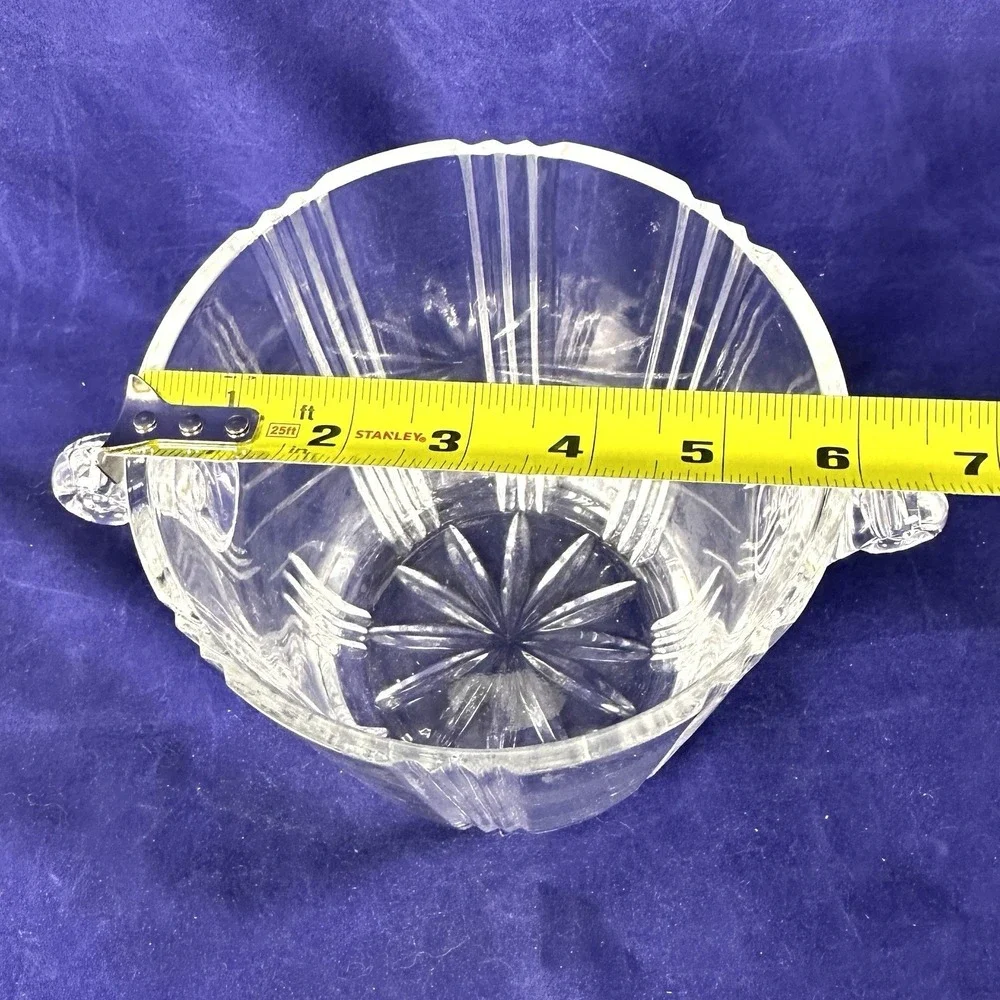 Vintage Cut Crystal Ice Bucket with Scroll Handles Heavy Leaded Glass Clear Tall